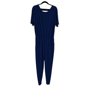 Clara Sun Woo Womens Size Medium Jumpsuit Sleeveless Wide Leg Navy Blue USA Made